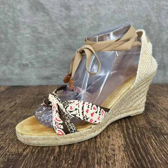 J Crew Marianne Espadrille Wedges 10 Brown Tan Twist Lace Up Ankle Jute Italian - Picture 14 of 14
